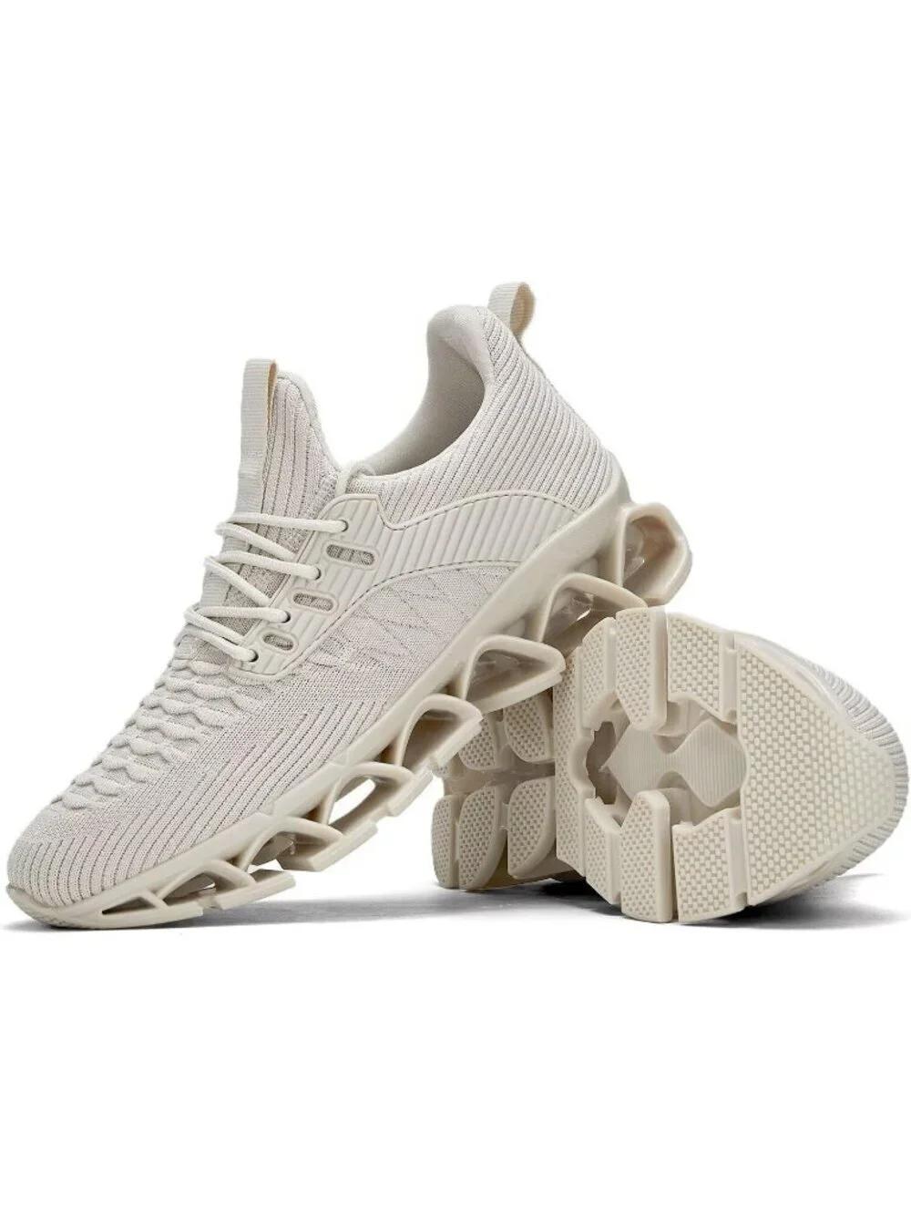 Women's Beige Blade Mesh Comfort Non Slip Athletic Slip on Soft Sneaker Shoes